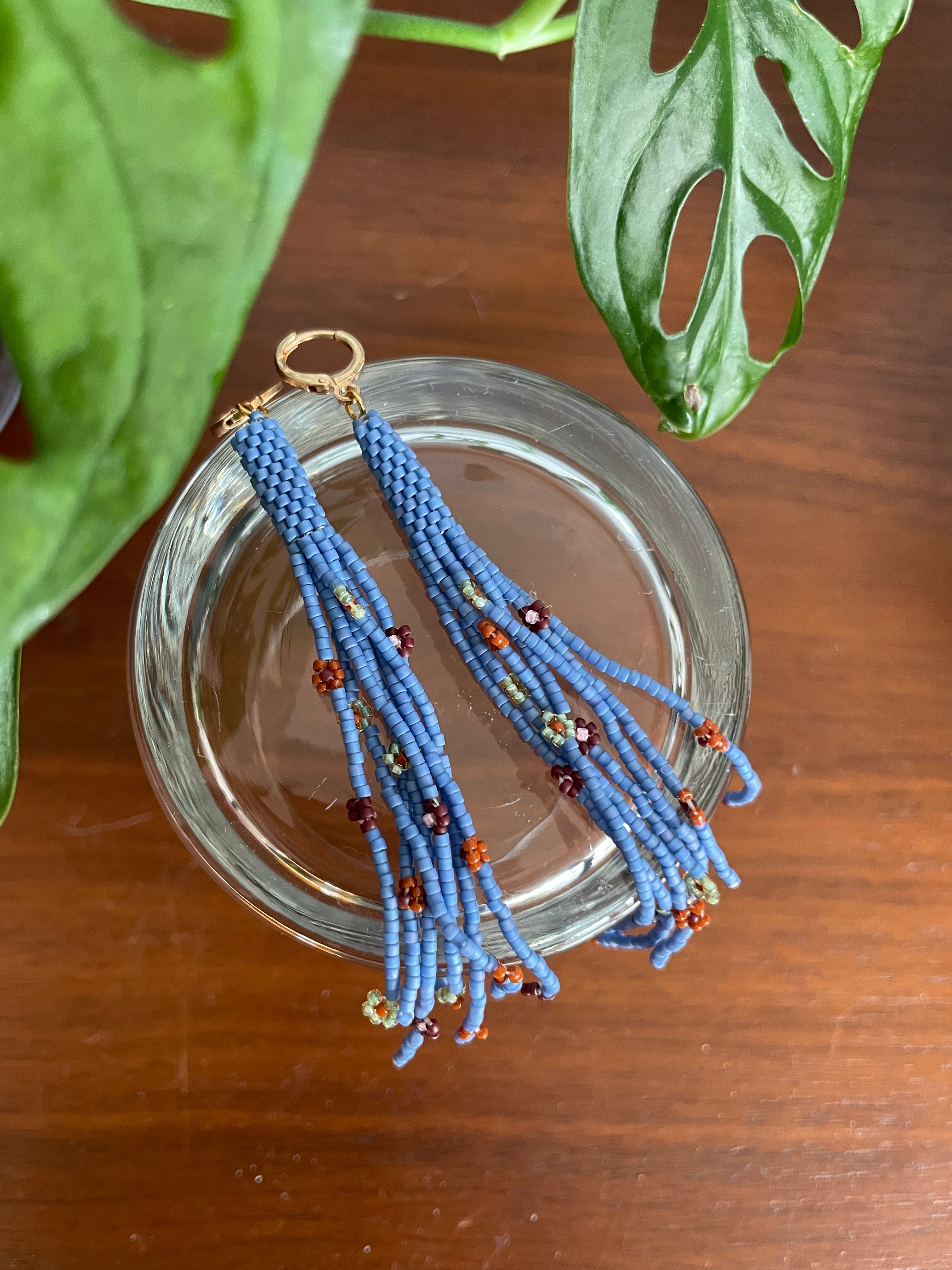 Floral Fringe Beaded Earrings